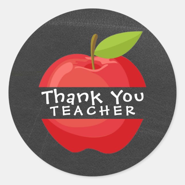 Simple Red Apple Chalkboard Danke, Lehrer Runder Aufkleber (Vorderseite)