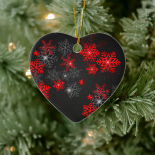 Simple Red Black Light Ornament with Snowflakes
