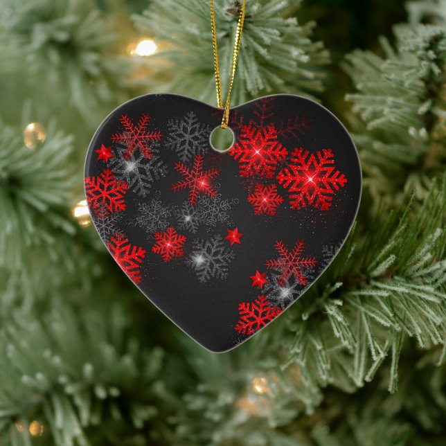 Simple Red Black Light Ornament with Snowflakes (Baum)