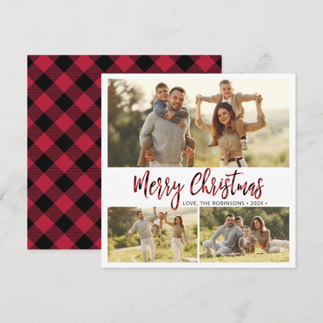Simple Red Buffalo Kariert 3 Foto Weihnachten (Vorne/Hinten)