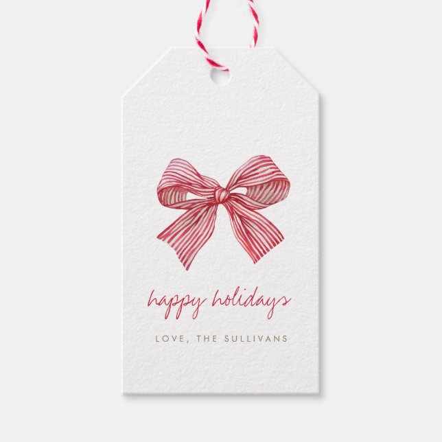 Simple Red Candy Stripe Bow Weihnachten Geschenkanhänger (Vorderseite)