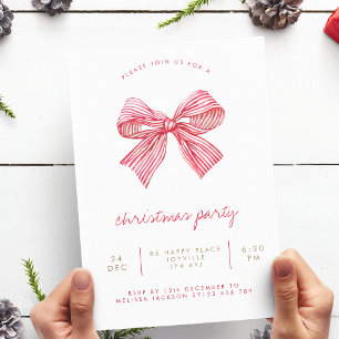 Simple Red Candy Stripe Bow Weihnachts-Party Einladung