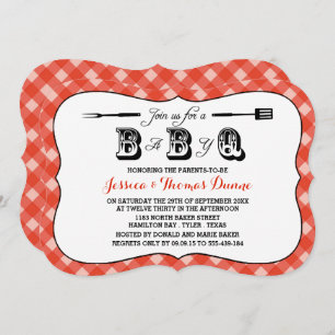Simple Red En vichy BBQ Baby Shower Invitations