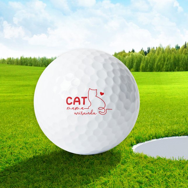 Simple Red Heart Cat Mom Mothers Day Golfball (Von Creator hochgeladen)