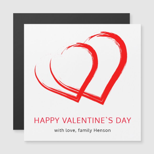 Simple Red Heart Happy Valentine`s Day Magnet Card (Devant / Derrière)