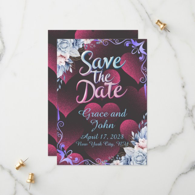 Simple Red Heart Theme Save the Date (Vorderseite/Rückseite Beispiel)