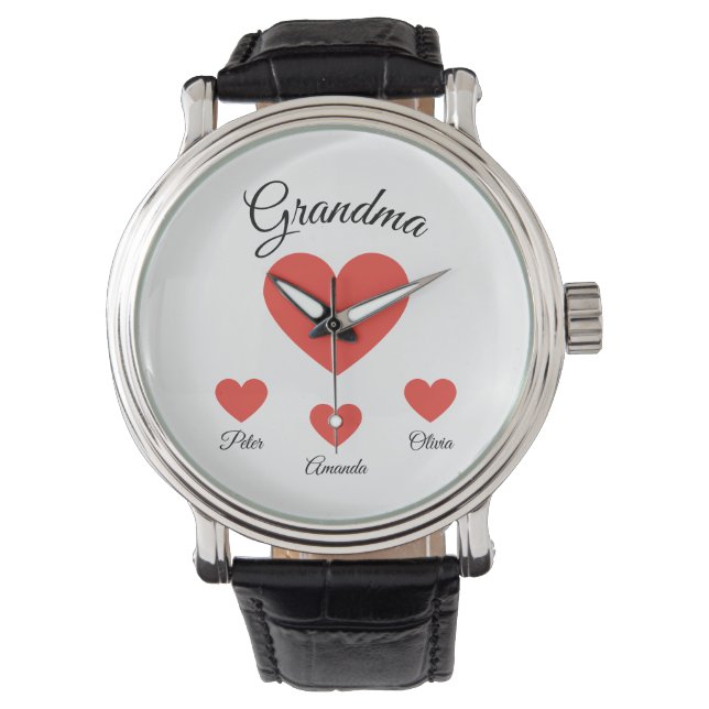 Simple Red Hearts Oma Grandkids Armbanduhr (Vorderseite)
