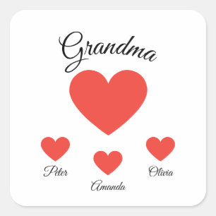 Simple Red Hearts Oma Grandkids Quadratischer Aufkleber
