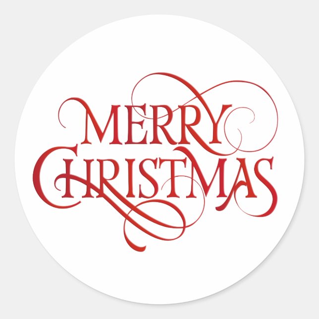 Simple Red Merry Christmas Elegant Runder Aufkleber (Vorderseite)