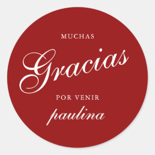 Simple Red White Quinceañera Gracias Script Name Runder Aufkleber