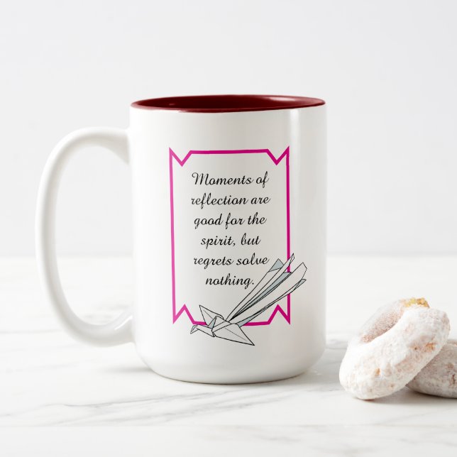 Simple Reflect but don’t Regret Inspirational Mug Zweifarbige Tasse (Mit Donut)
