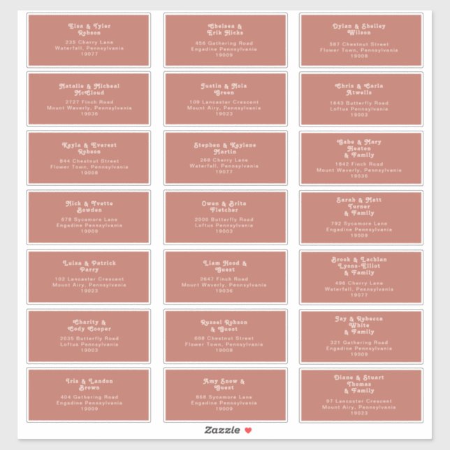 Simple Retro Vibes Old Rose Wedding Guest Address Aufkleber (Blatt)