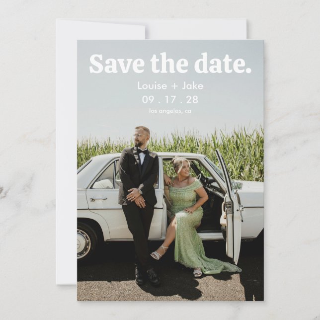 Simple RetroMinimalist Photo Wedding Save the Date Einladung (Vorderseite)