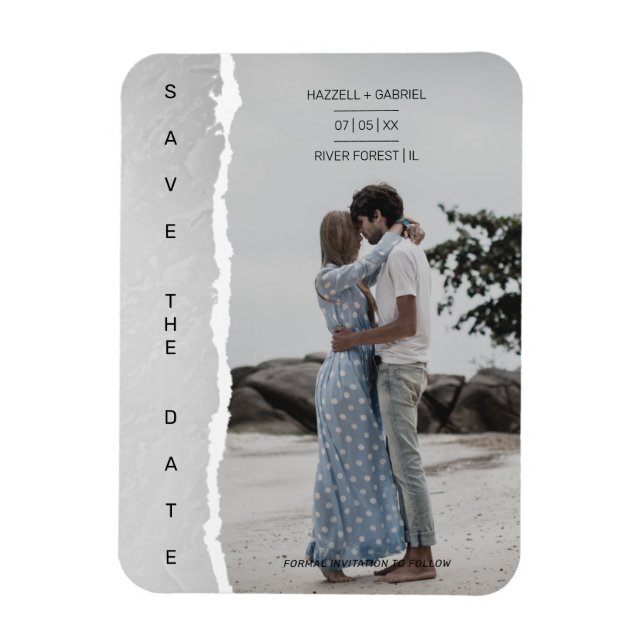 Simple Ripped Paper Effect Wedding Custom Foto Magnet (Vertikal)