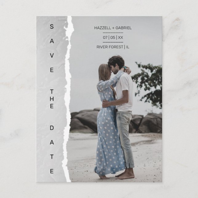 Simple Ripped Paper Effect Wedding Custom Foto Postkarte (Vorderseite)