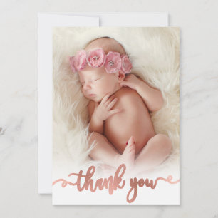 Simple Rose Gold Script Baby Photo Merci