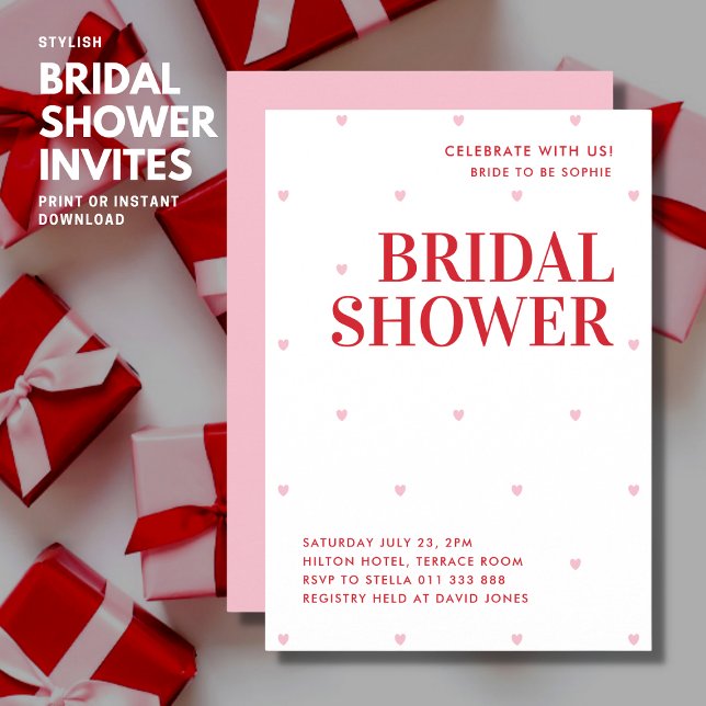 Simple Rose Love Heart Bridal Shower Invitation (Créateur téléchargé)