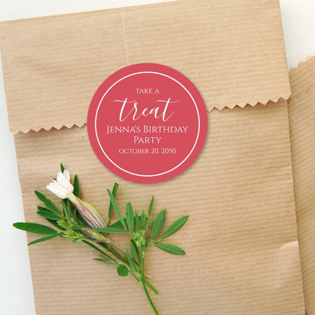 Simple rouge Anniversaire Calligraphie Étiquette d (Créateur téléchargé)