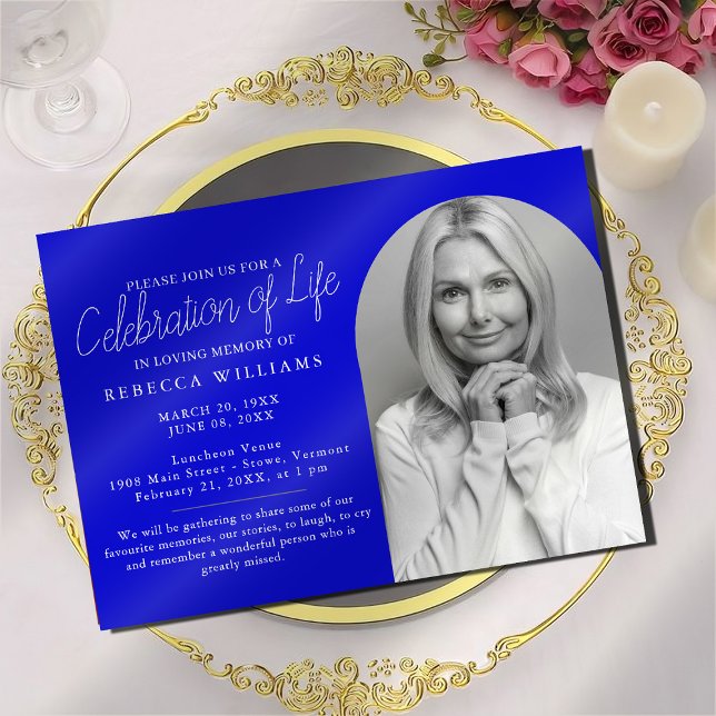 Simple Royal Blue Celebration of Life Invitations Einladung (Von Creator hochgeladen)