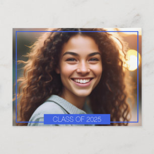 Simple Royal Blue Foto Abschluss Postcard Ankündigungspostkarte