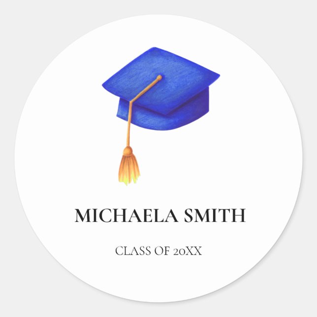 Simple Royal Blue Graduation Cap Umschlag Aufklebe Runder Aufkleber (Vorderseite)