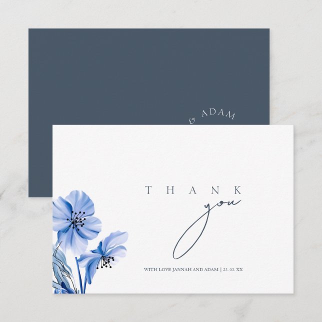 Simple Royal Blue Opulence Floral Wedding Dankeskarte (Vorne/Hinten)