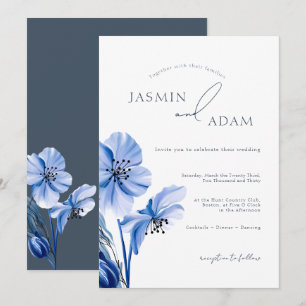 Simple Royal Blue Opulence Floral Wedding Einladung