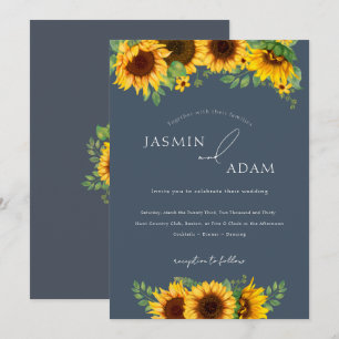 Simple Royal Blue Opulence Sonnenblumen Hochzeit Einladung