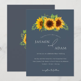 Simple Royal Blue Opulence Sunflower Boho Wedding Einladung
