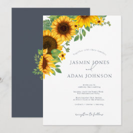 Simple Royal Blue Opulence Sunflowers Boho Wedding Einladung