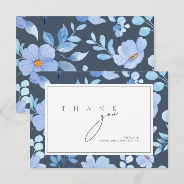Simple Royal Blue Opulence Wildblumen Hochzeit Dankeskarte (Vorne/Hinten)