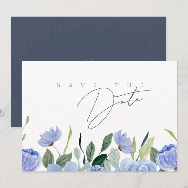 Simple Royal Blue Opulence Wildblumen Hochzeit Save The Date (Vorne/Hinten)