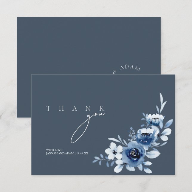 Simple Royal Blue Rose Floral Wedding Dankeskarte (Vorne/Hinten)