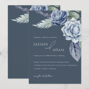 Simple Royal Blue Rose Floral Wedding Einladung