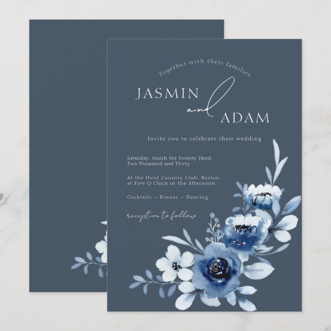 Simple Royal Blue Rose Floral Wedding Einladung (Vorne/Hinten)