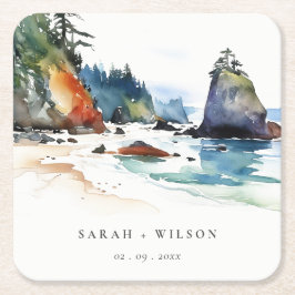 Simple Ruby Beach Olympia-Nationalpark Wedding Rechteckiger Pappuntersetzer
