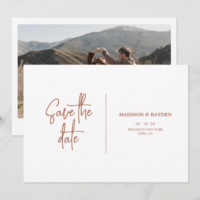 Simple Rust Terracotta Wedding Foto Einladung (Vorne/Hinten)
