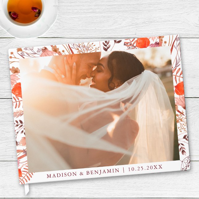 Simple Rustic Boho Chic Wildflowers Photo Wedding Gästebuch (Von Creator hochgeladen)