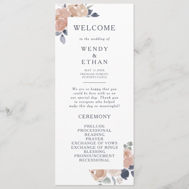 Simple Rustic Floral Wedding Programme (Devant)