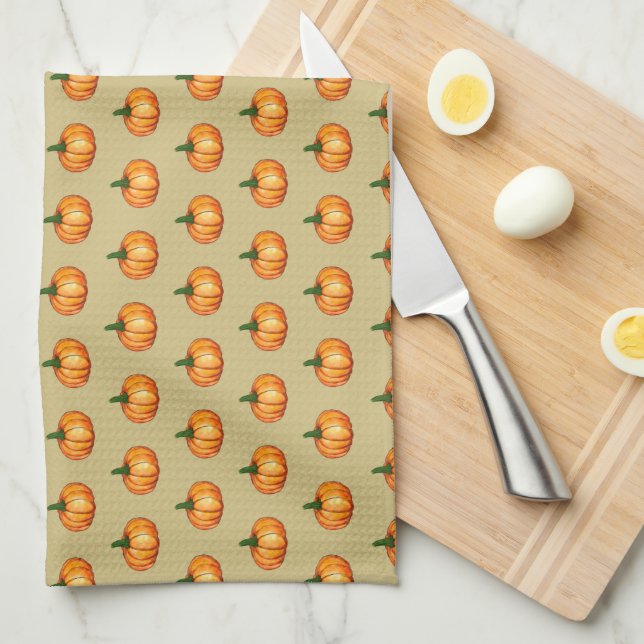 Simple Rustic Orange Watercolour Pumpkin Pattern Geschirrtuch (Viertel Falte)
