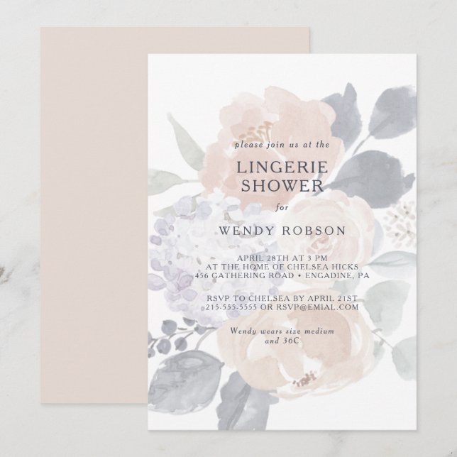 Simple Rustique Floral Lingerie Douche Invitation (Devant / Derrière)