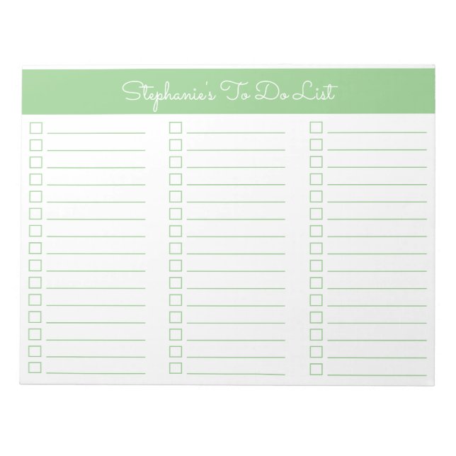 Simple Sage Green 8.5x11 Three Column Checklist Notizblock (Vorderseite)