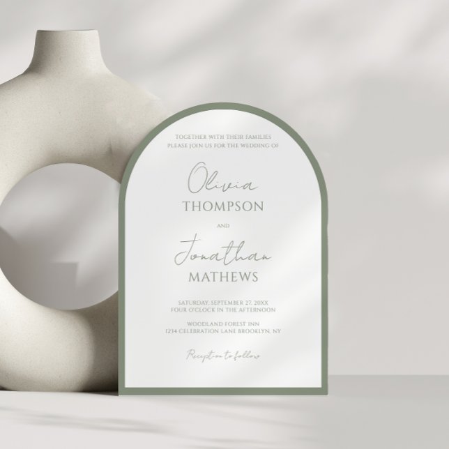Simple Sage Green Border Script Wedding Arch Einladung (Von Creator hochgeladen)