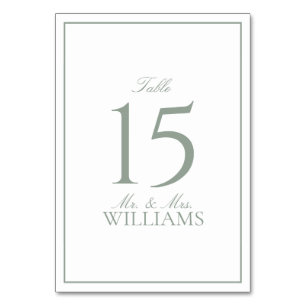 Simple Sage Green Elegant Calligraphy Wedding Tischnummer