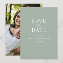 Simple Sage Green Elegant Photo Wedding