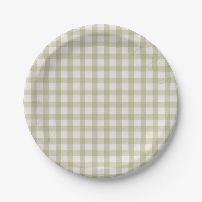 Simple Sage Green Gingham Pappteller (Vorderseite)