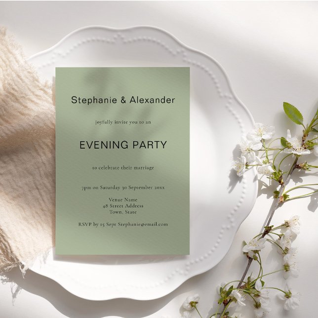 Simple Sage Green Wedding Abend Party laden Einladung (Von Creator hochgeladen)