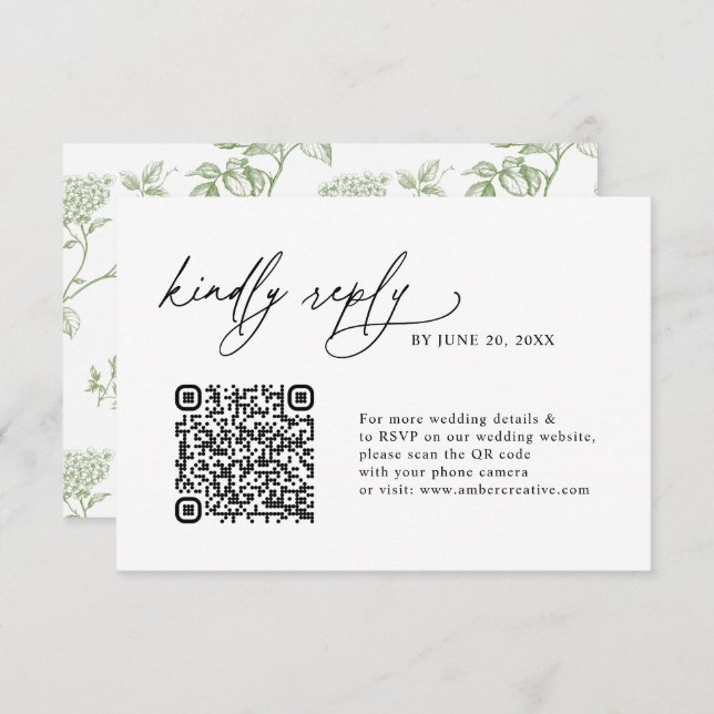 Simple Sage Minimalist QR code Wedding RSVP Cards (Devant / Derrière)