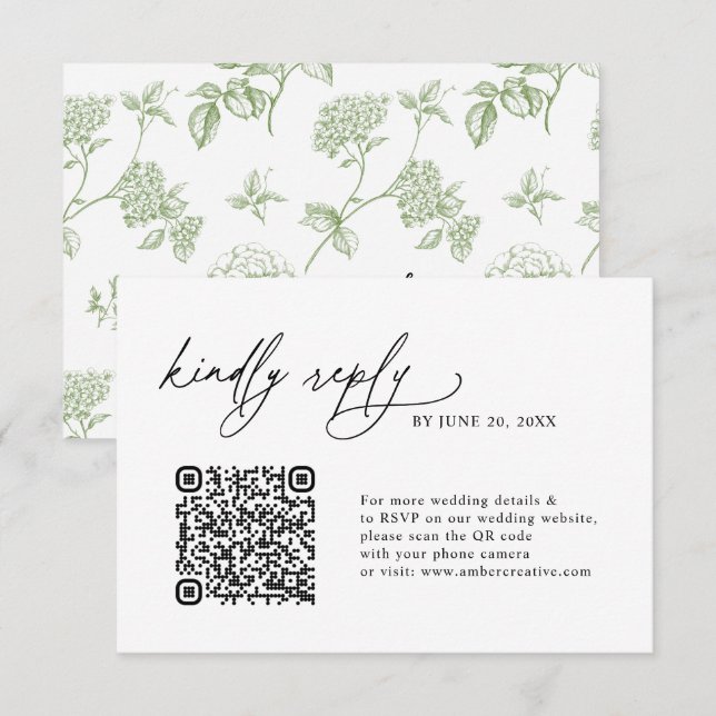 Simple Sage Minimalist QR code Wedding RSVP Cards Karte (Vorne/Hinten)