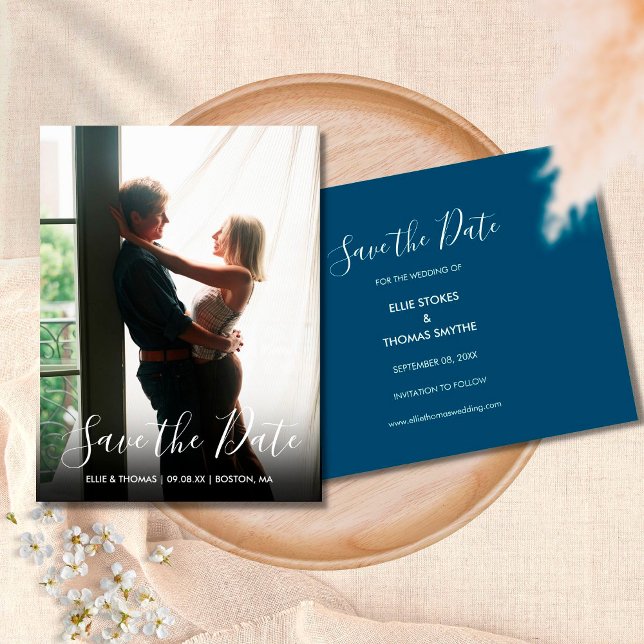 Simple Save the Date Photo Modern Script Postkarte (Von Creator hochgeladen)